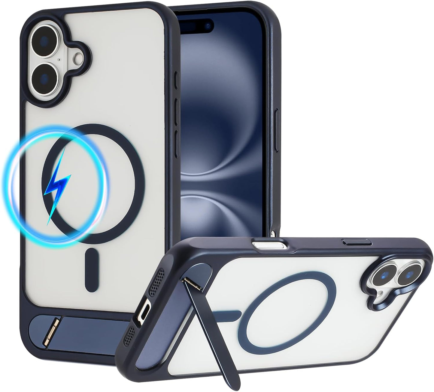 Tikoo Strong Magnetic for iPhone 16 Plus Case with Magsafe and Built-in Invisible Kickstand Slim Translucent Matte Military Grade Protective Phone Case for iPhone 16 Plus 6.7”
