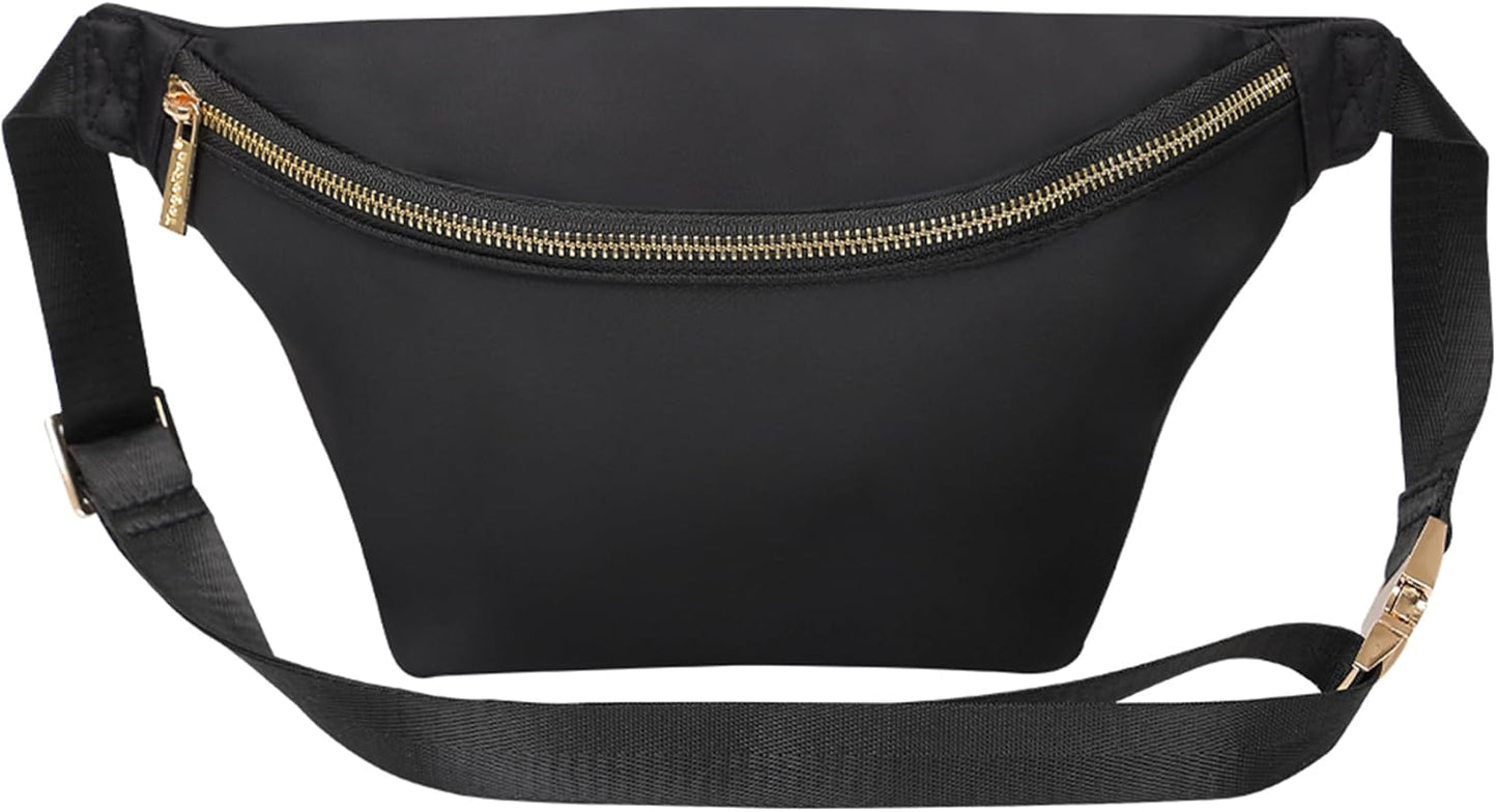 Fanny Pack Crossbody for Women Nylon Travel Waist Belt Bag (Black)