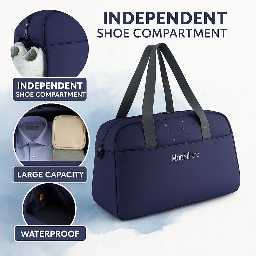 Gym Bag for Women Men with Shoe Compartment, Waterproof Small Duffle Bag for Travel, Sports, Weekend Lightweight Carry On Tote Bag (Blue)