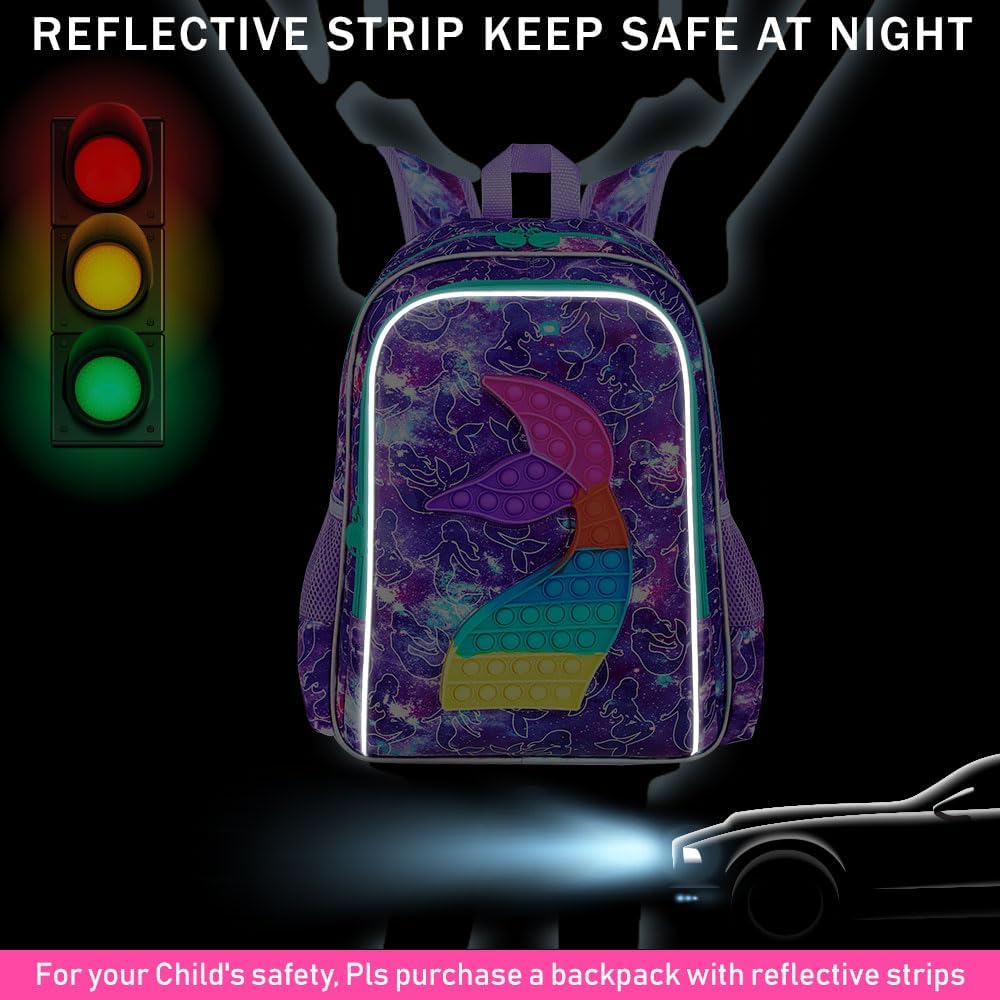 CCJPX 3PCS Mermaid Backpack for Girls, 16”Kids Water Resistant Elementary Preschool Kindergarten