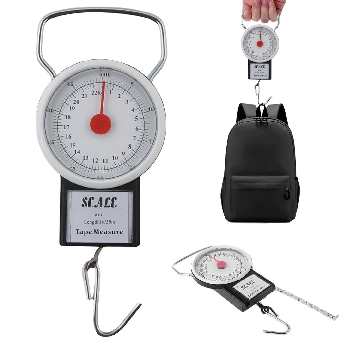 Manual Luggage Scale 22kg Portable Travel Scales for Luggage Weight Scale with 1m Tape and Adjustable Scale Hanging Suitcase Scales for Package Weighing, Manual Luggage Scale