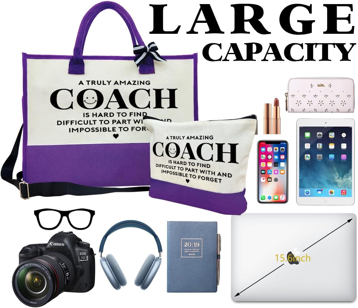 Amazing Coach Tote Bag, Women's Canvas Handbags, Shoulder Beach Bag, Thank You Gift for Female Coach, Gifts for Female Coaches, Canvas Tote Bag With Zipper, Makeup Bag I1