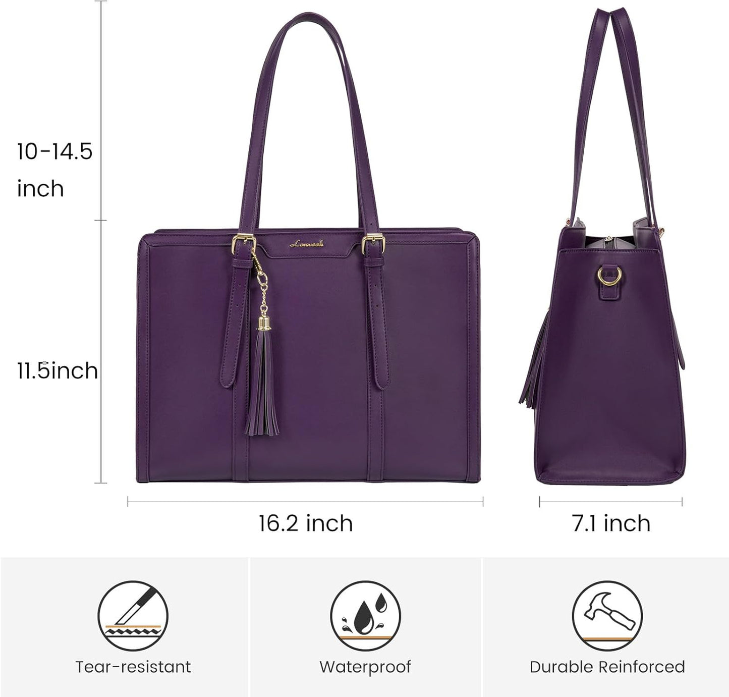 LOVEVOOK Laptop Bag for Women 15.6 inch Lightweight PU Laptop Tote Bag, Large Capacity Computer bag with Clutch Purse for Business, Work, Office, Travel,School，Casual（Dark Purple，15.6 Inch）