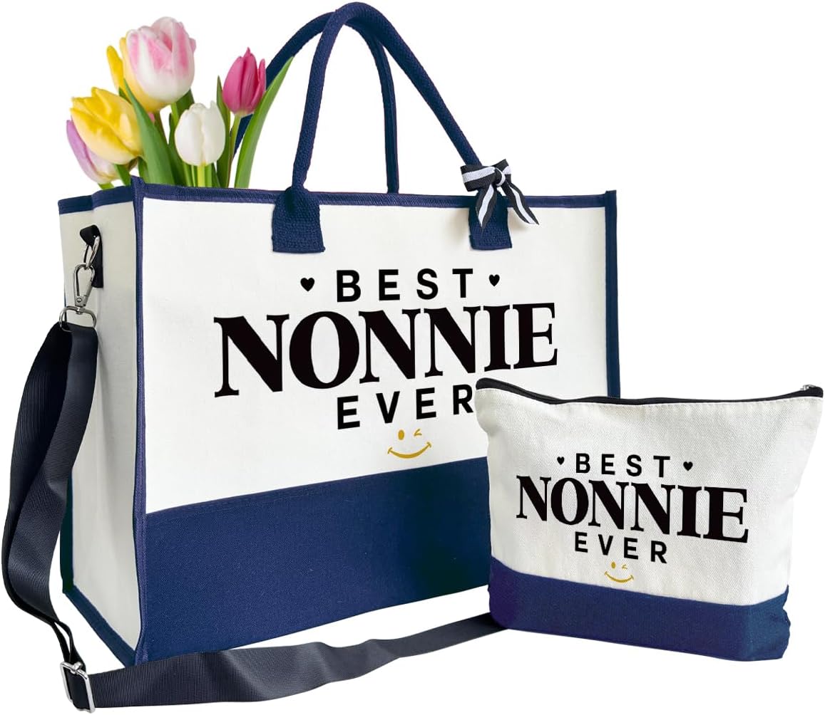 Best Nonnie Ever Tote Bag Gifts, Canvas Tote Bag for Women, Nonnie Gifts, Beach Bag and Makeup bag, Travel Bag Gifts for Nonnie, Canvas Tote Bag With Zipper, Mothers Day Christmas Gifts A11