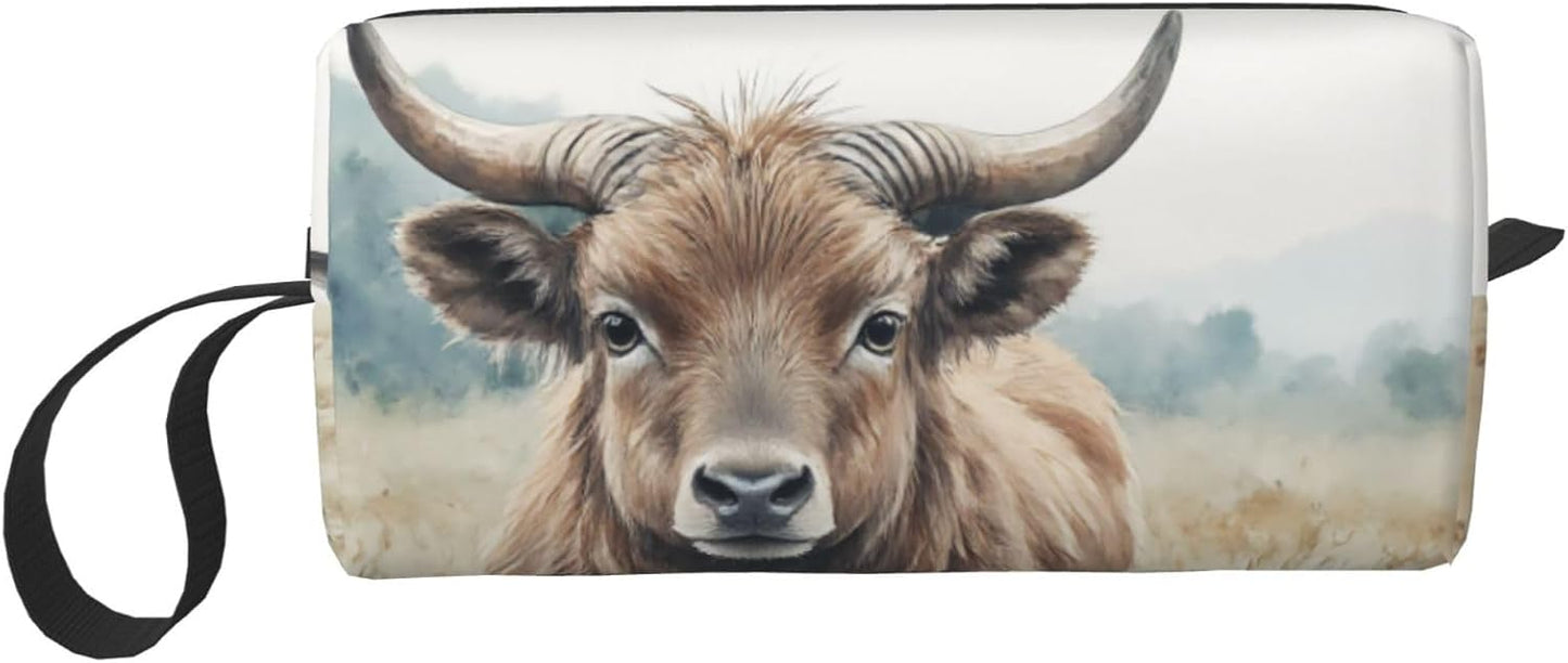 Wilderness Grass Cow Makeup Bag Small Compact & Durable Travel Cosmetic Bag Organizer Oxford Fabric Impact-Resistant Multi-Purpose Storage Perfect for Travel, Gym, Daily Use