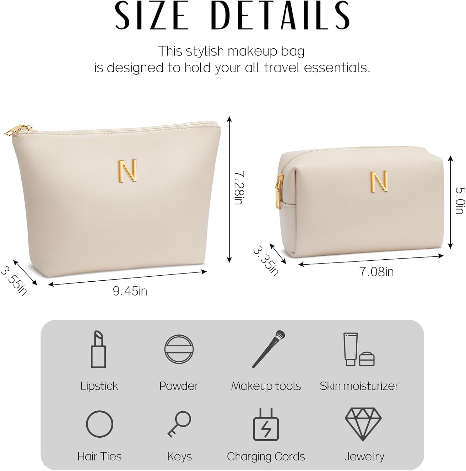 Women Gifts | Initial Makeup Bag Set for Girl Personalized Gifts for Bridesmaid Friend Graduation