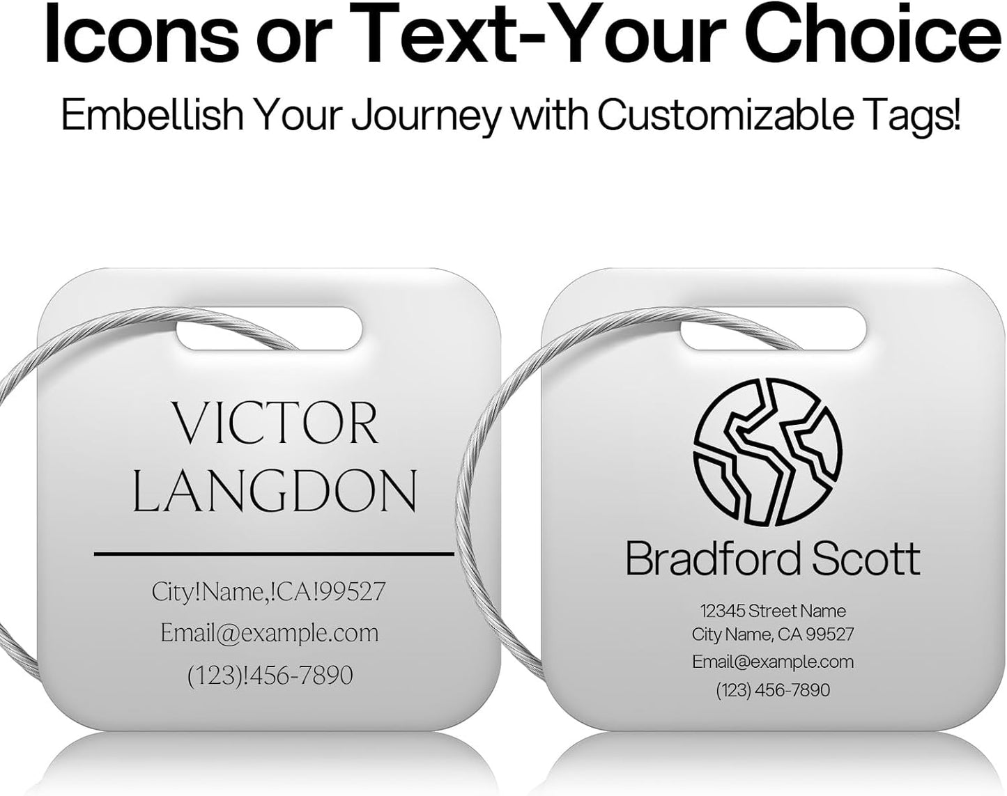 Initial Personalized Luggage Tags for Suitcases - Laser Engraved Stainless Steel Custom Name ID Tag for Backpack and Bag Kids, Women - Metal Baggage Tags Travel Essentials Accessories(Square-Silver)