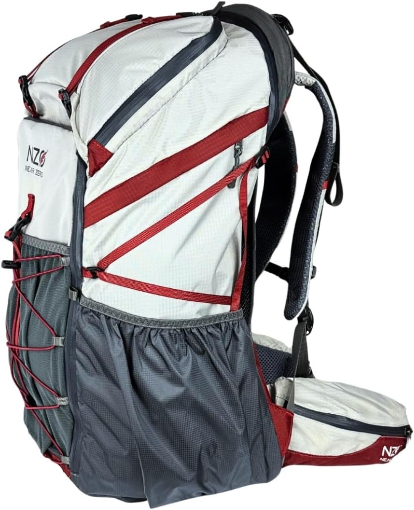 Near Zero 60L Dean Camping Backpack - Lightweight Hiking Backpack with Built-in Rain Cover, Adjustable Torso Frame, Hydration System Compatible, Trekking Pole Loop, Safety Whistle
