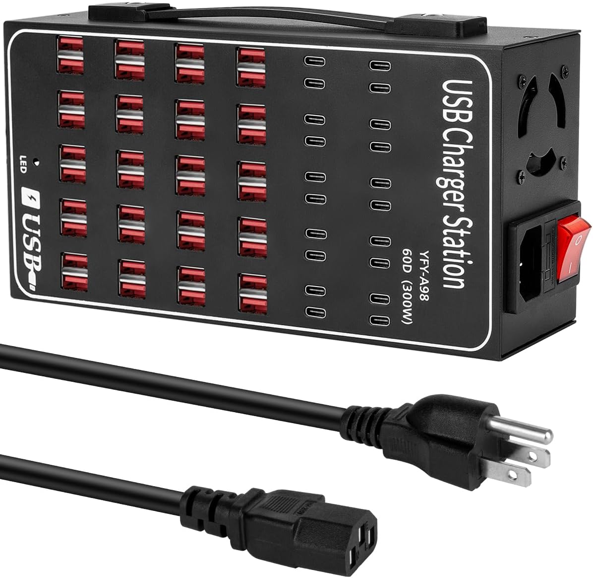 60 Port 300W(60A) USB Charging Station, Multi USB C Charger Station Block with Intelligent Protection, Desktop Charging Station for Multiple Devices, Suitable for Schools, Hotels, Shops and Malls