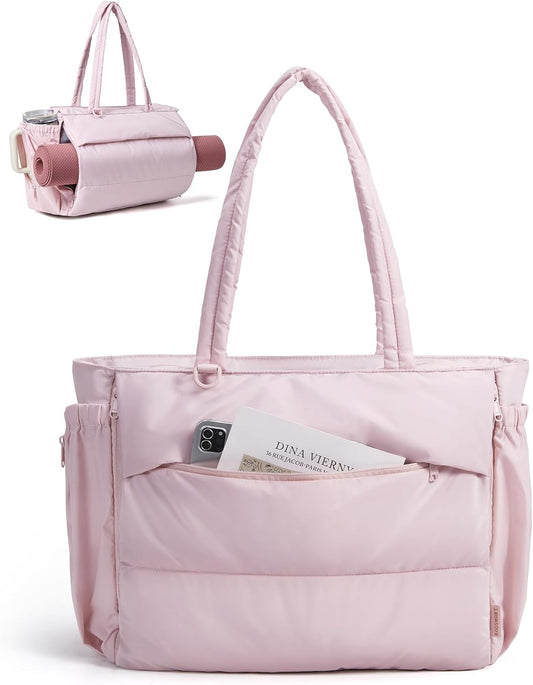 BAGSMART Puffy Bubble Tote Bag for Women, 22L Gym Bag for 40oz Tumbler, Work Handbag for Travel Yoga College