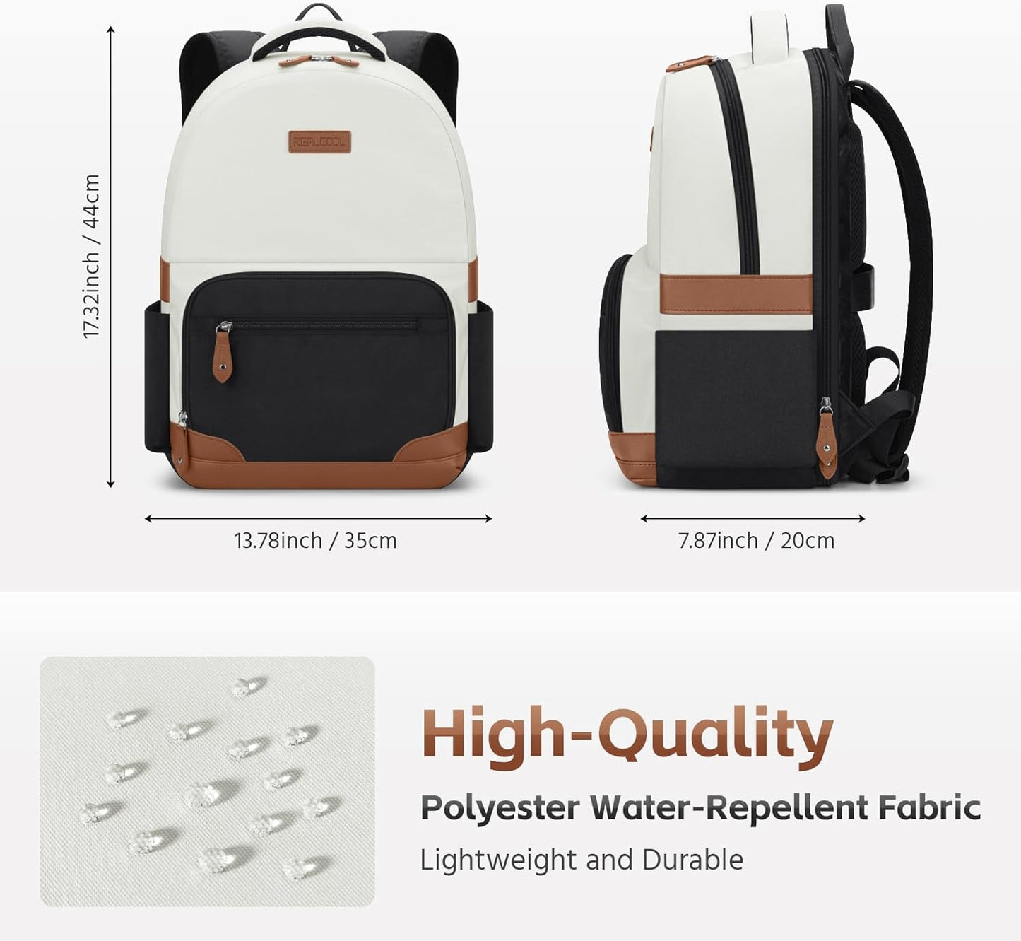 RealCool Laptop Backpack, 31L Travel Backpacks for Women Men, Fits up to 15.6-17 Inch,Water Resistant College Bookbag, for School Business Trip (Beige-Black)
