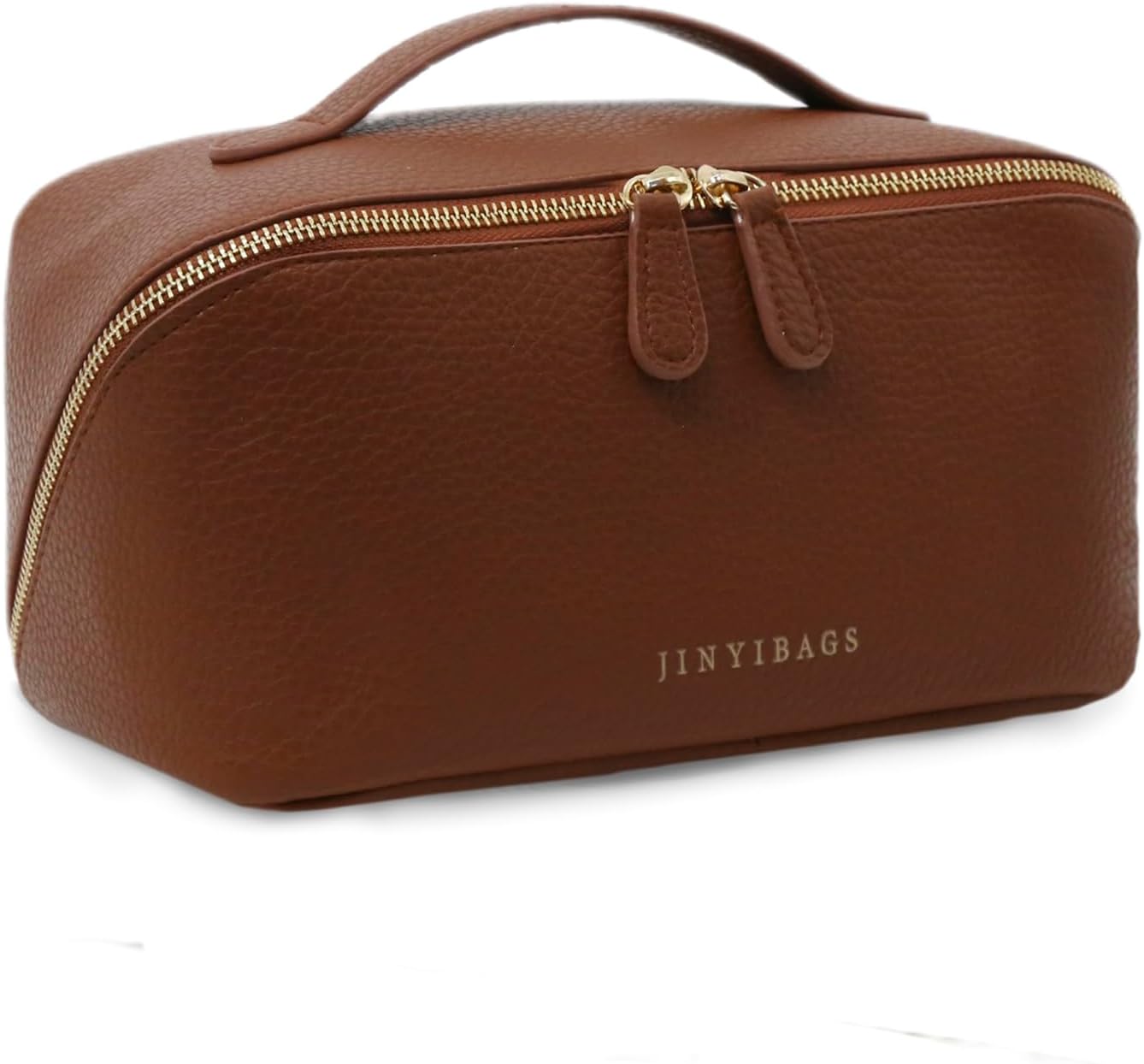 Travel Makeup Bag – Large Cosmetic Organizer with Waterproof PU Leather, Smooth Double Zipper & Tear-Resistant Lining, Toiletry Pouch for Women (Brown)