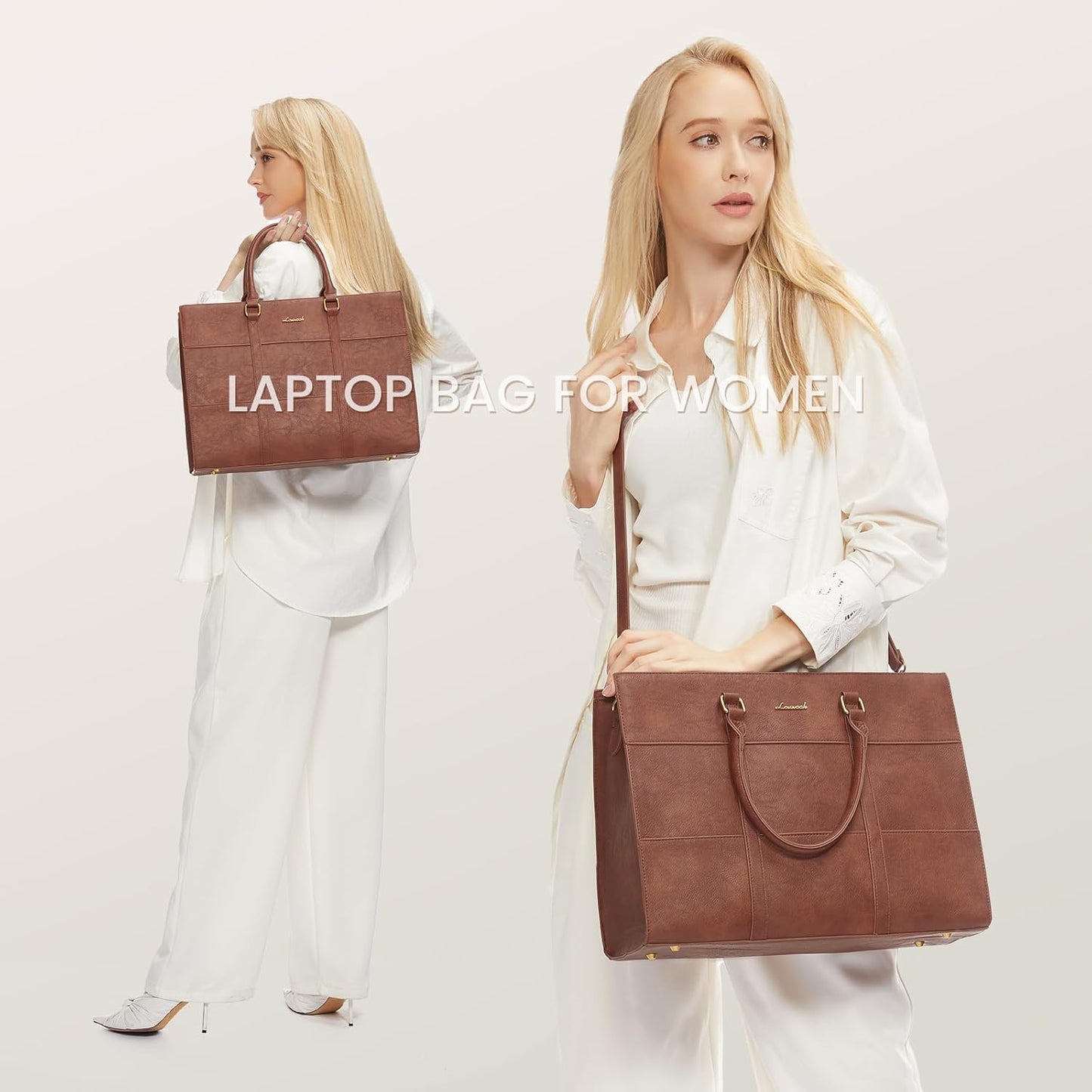 LOVEVOOK Laptop Bag for Women, 15.6 Inch Laptop Tote Bag, Vintage Leather Work Bags for Women, Waterproof Computer bag with Clutch Purse, Large Capacity Briefcase, Business Office Bag