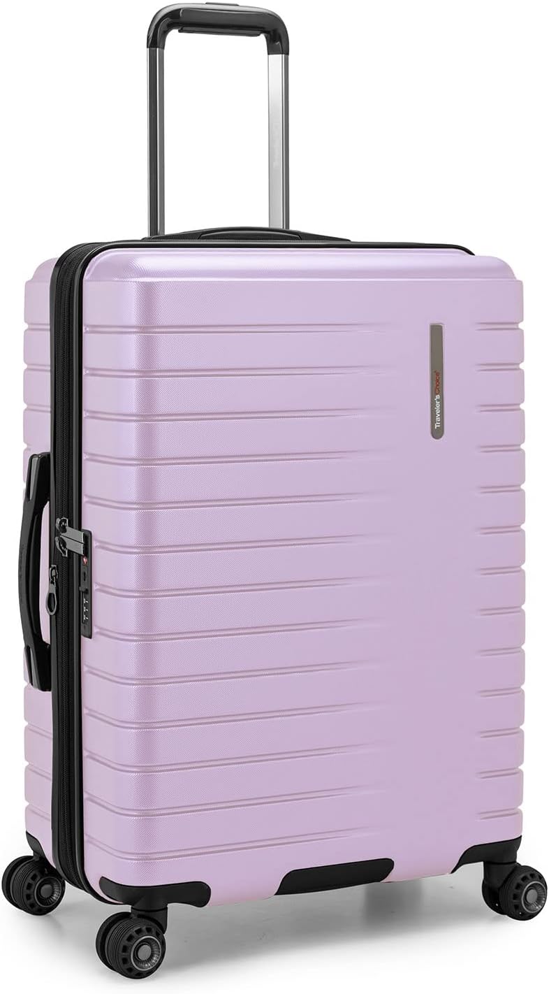 Traveler's Choice Archer Polycarbonate Hardside Spinner Luggage, Tie Down Straps, Light Purple, Checked 25-Inch
