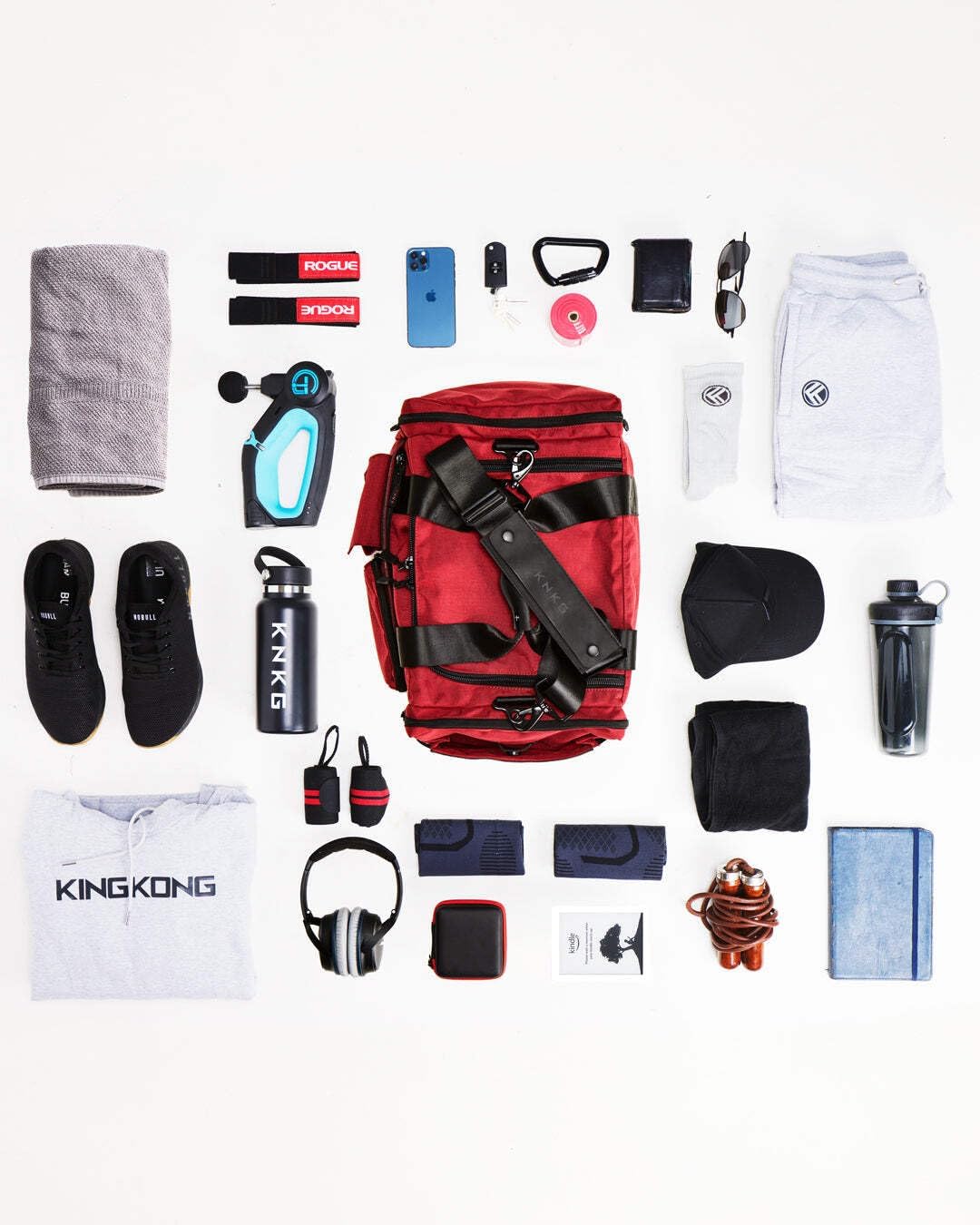 KNKG PLUS 63L Large Duffel Bag – Spacious, Durable Gym Bag with Dual Shoe Storage, Multiple Compartments & YKK Zippers for Fitness & Travel - Redwood (Redwood, Small 33L)