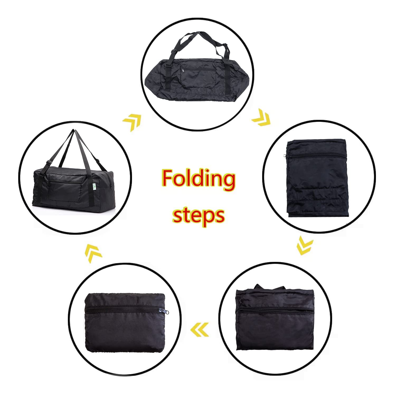 HOLYLUCK Foldable Travel Duffel Bag Luggage for Gym - black