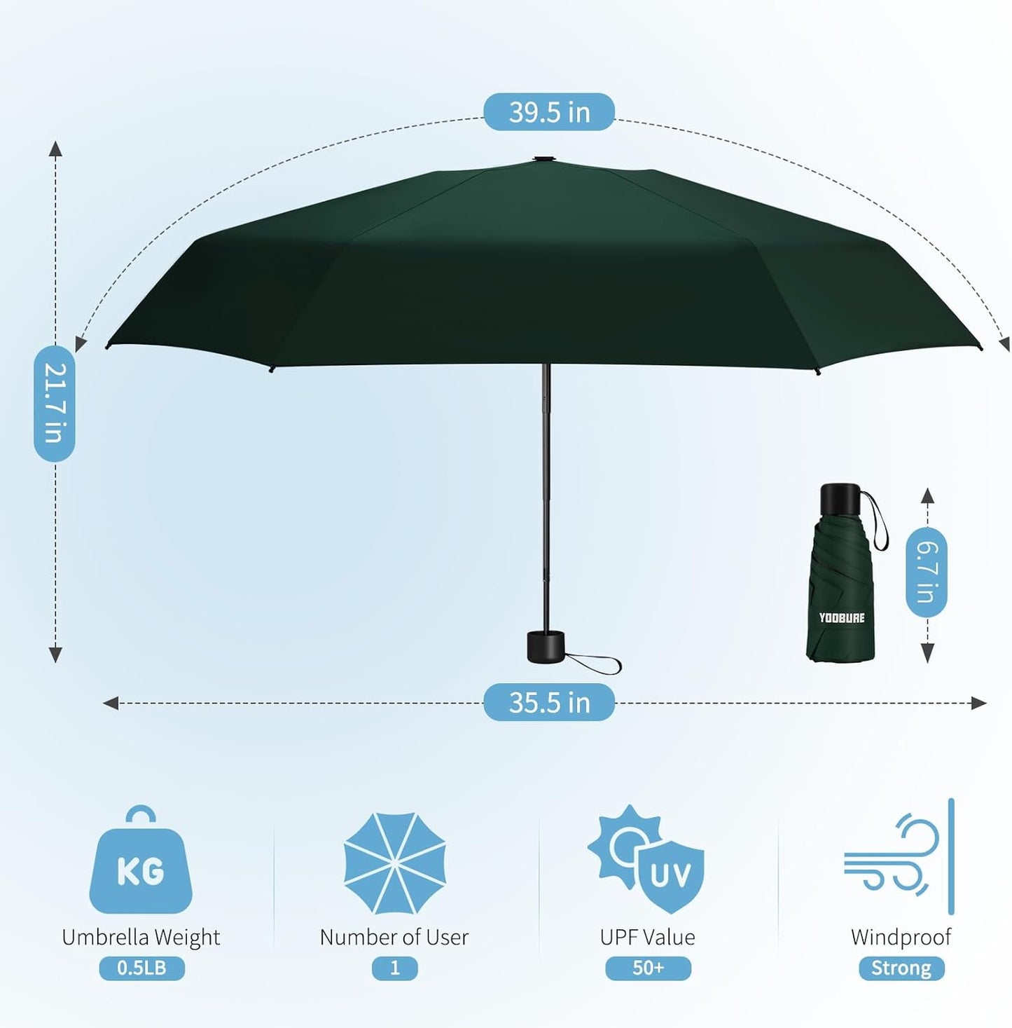 Yoobure Small Mini Umbrella with Case Light Compact Design Perfect for Travel Lightweight Portable Parasol Outdoor Sun&Rain Umbrellas