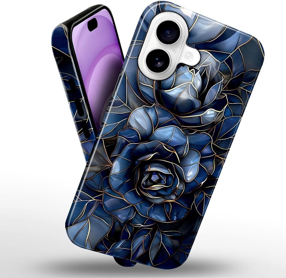 Case for iPhone 17 - Slim Fit Anti-Scratch Phone Case for Girl Women - Rose Floral Stained Glass (Glossy)
