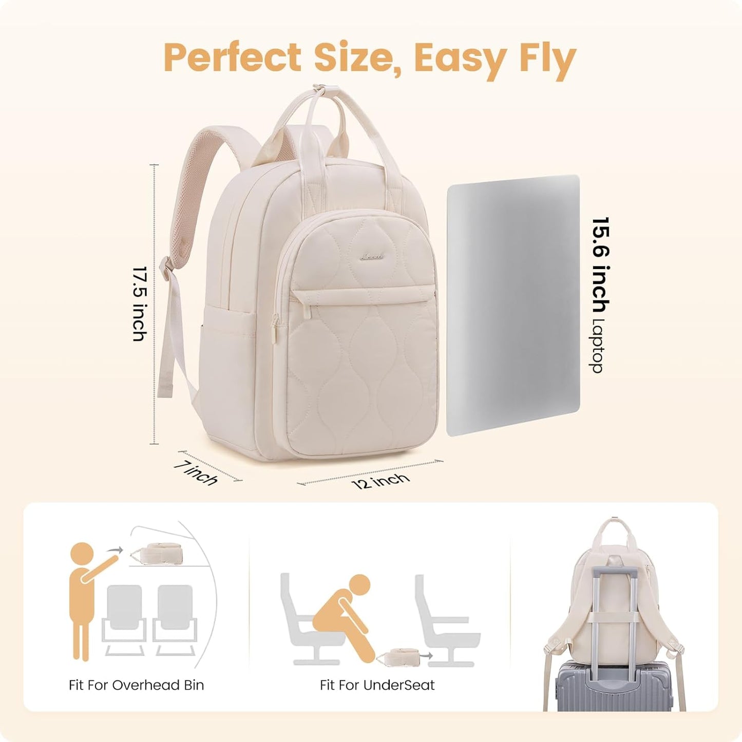 LOVEVOOK Laptop Backpack for Women, College Travel Backpack Puffer Womens Backpack for 15.6 Inch Laptop, Water-Resistant Quilted Casual Daypack, Beige