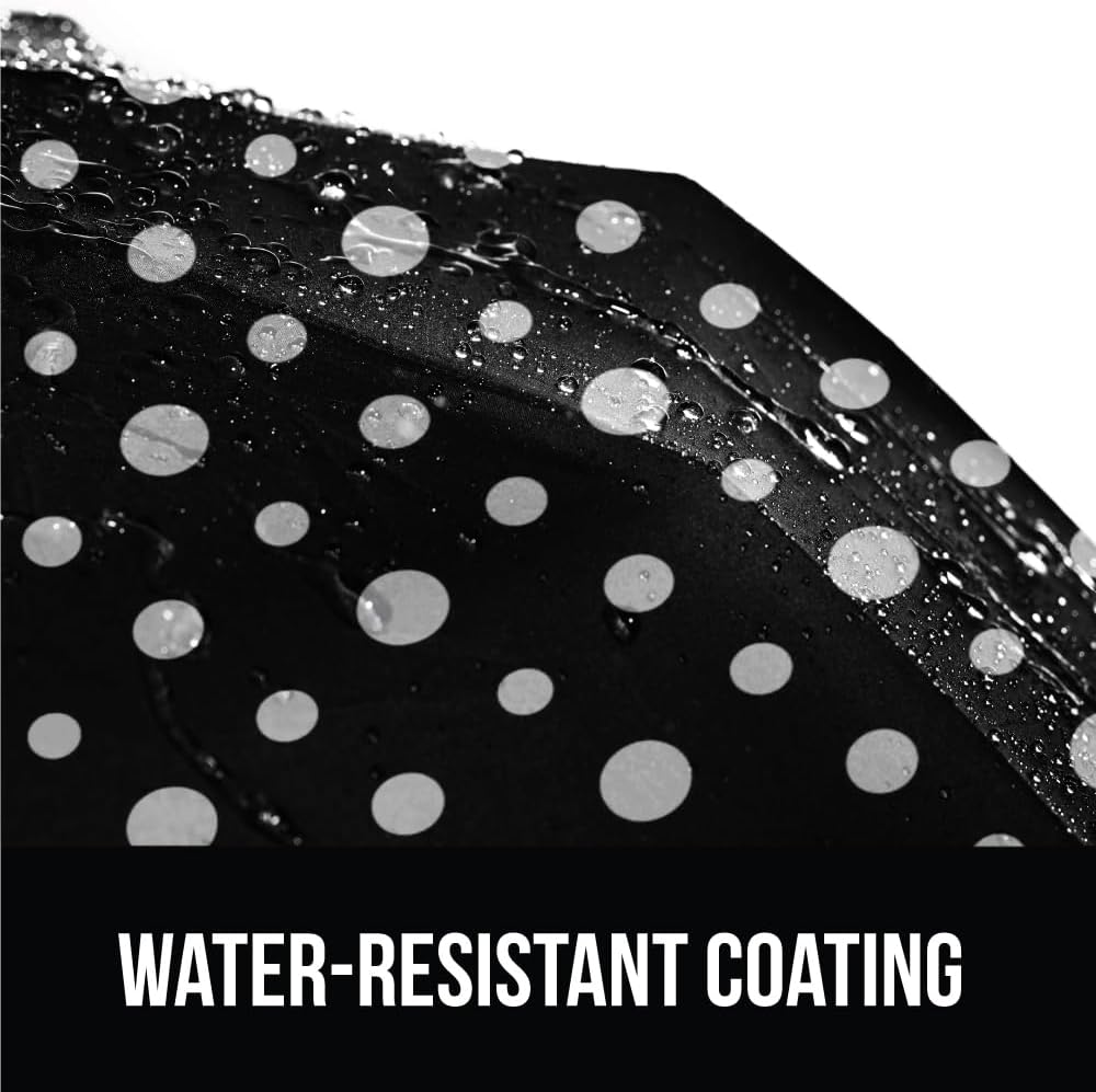 GORILLA GRIP Strong Windproof Stick Compact Umbrella for Rain, One-Click Automatic Open and Close, Durable Quick Dry Waterproof Material, Lightweight and Portable, Travel Size Fits Backpack Polka Dots
