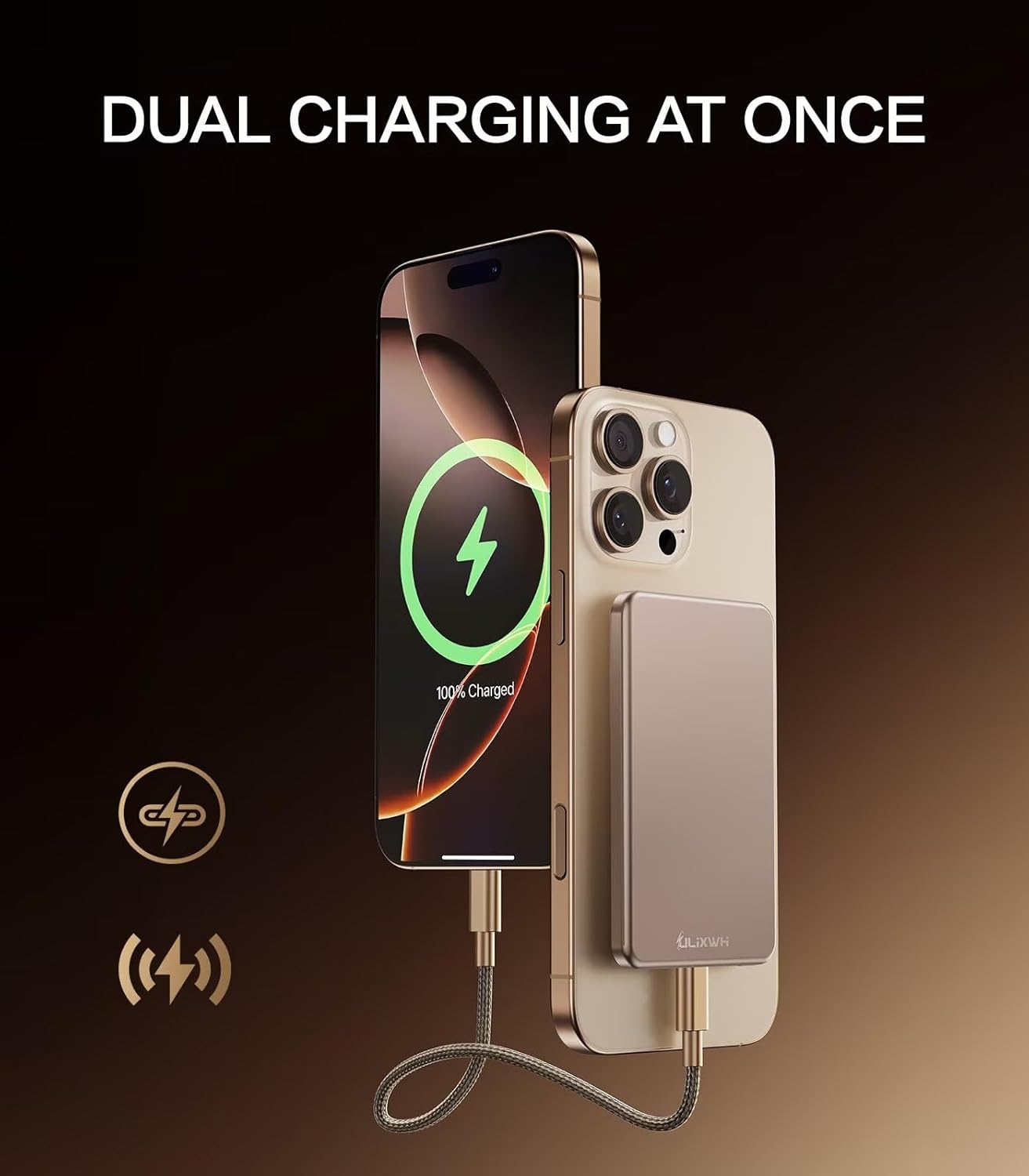 Magsafe Portable Charger for iPhone, 2025 Upgrade 5000mAh Fast Charging Magnetic Power Bank for iPhone 16 15 Pro Max 14 13 12, Desert Gold