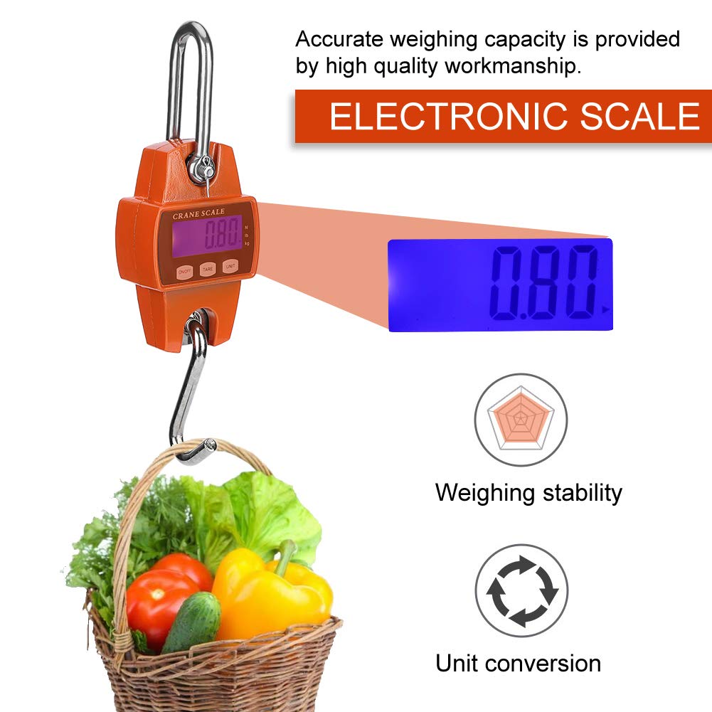 Digital Hanging Scale, 300KG Industrial Crane Scale, LCD Electronic Hook Hanging Weight Scale Heavy Duty for Large Luggage