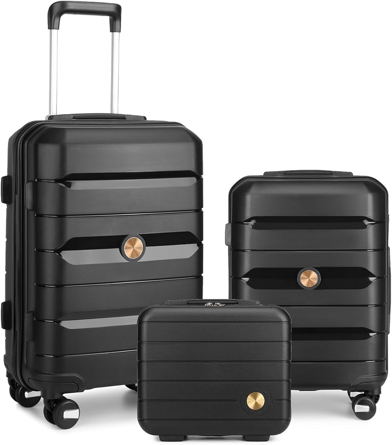 Somago Luggage Sets 3 Piece Hard Shell Polypropylene Suitcase with TSA Lock Spinner Carry On Luggage with Beauty Case Travel Set,Classic Black