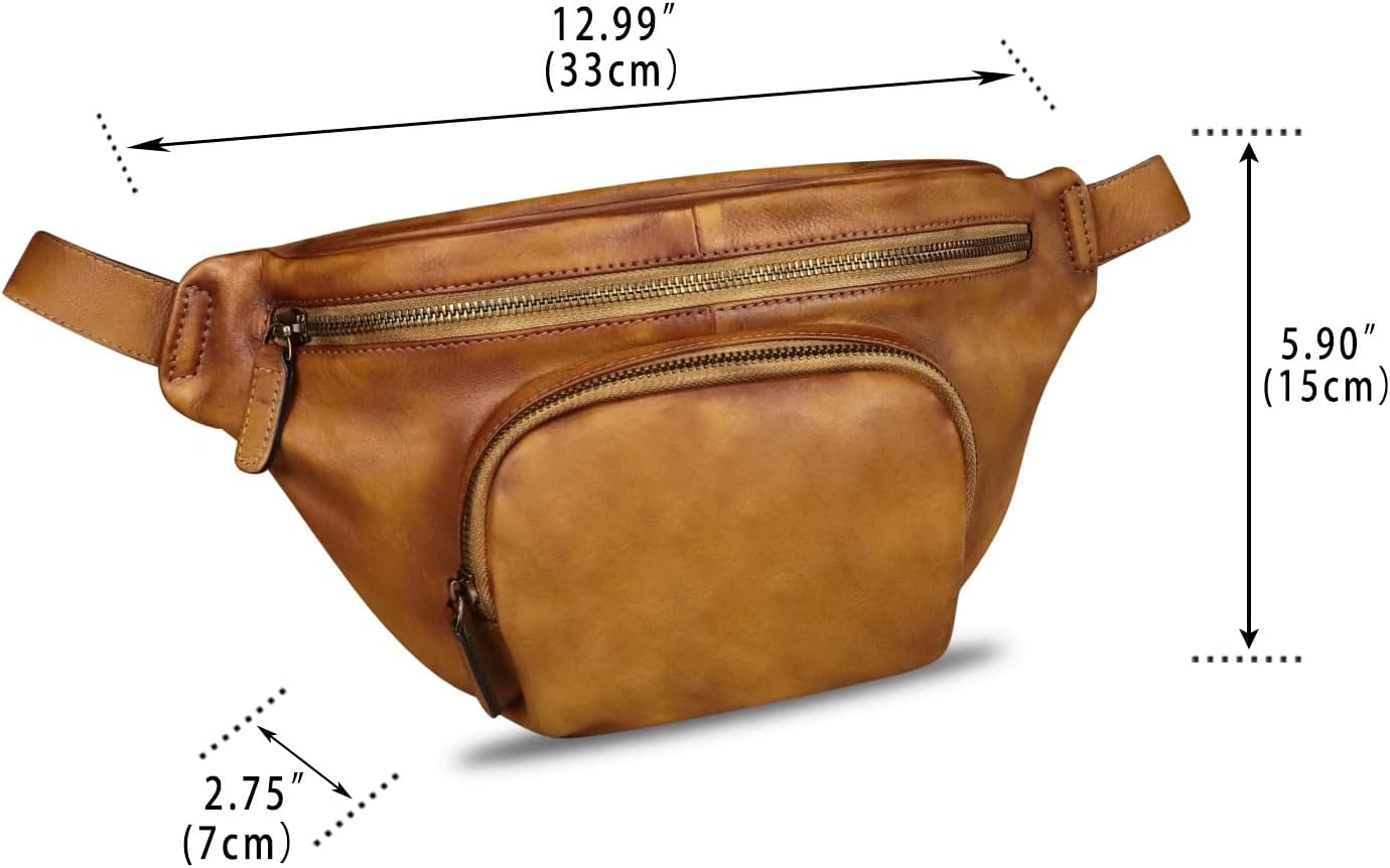 Genuine Leather Fanny Pack for Women and Men Vintage Real Leather Sling Bag Crossbody Bag Fashion Waist Bag Chest Purse (Brown)
