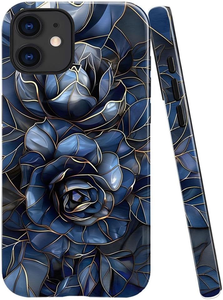 Case for iPhone 11 - Slim Fit Anti-Scratch Phone Case for Girl Women - Rose Floral Stained Glass (Glossy)