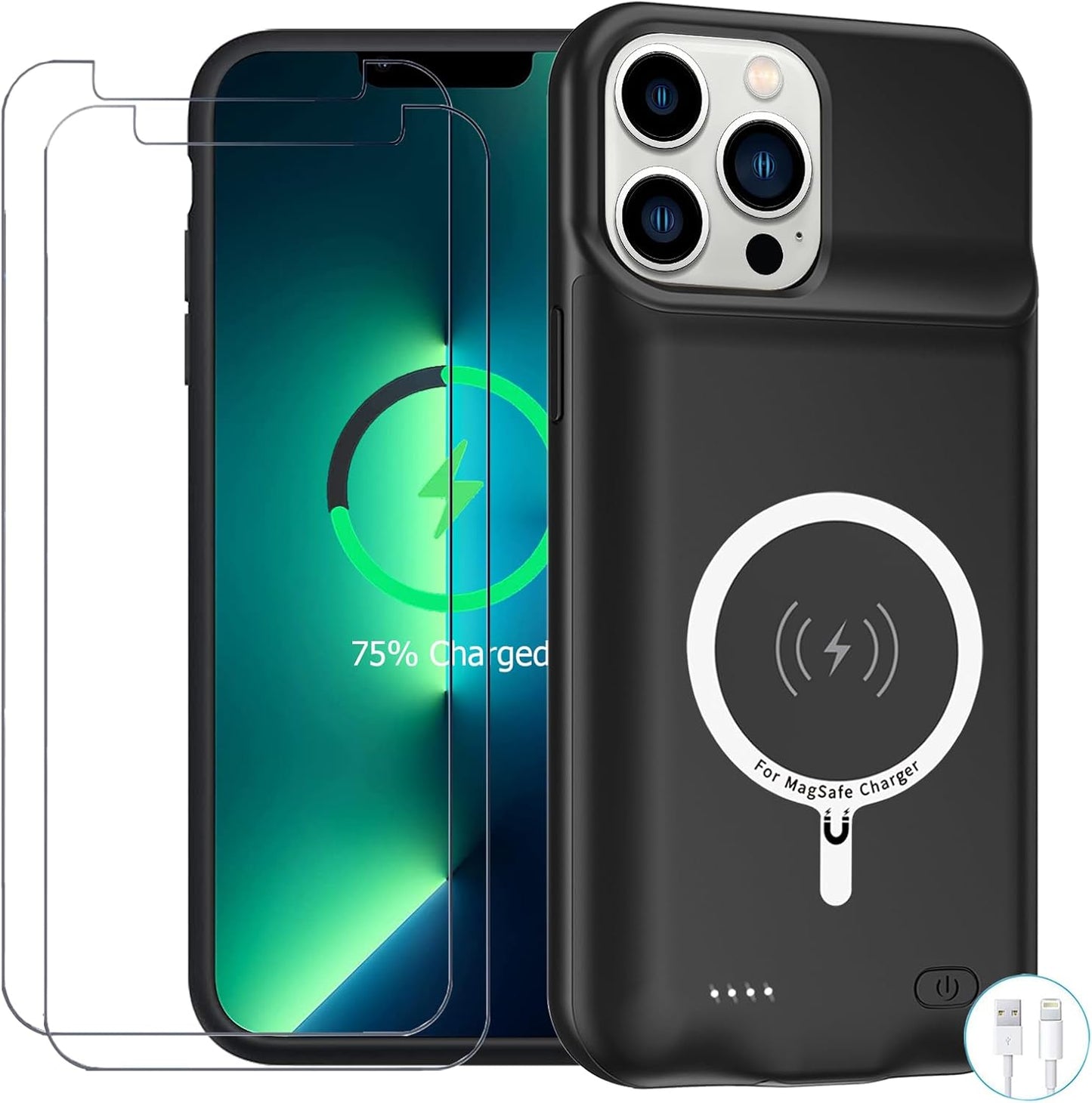 Battery Case for iPhone 13 Pro, Enhanced 10000mAh Portable Protective Wireless Charging Case Support Carplay Compatible with iPhone 13 Pro (6.1 inch) Rechargeable Extended Battery Charger Case (Black)