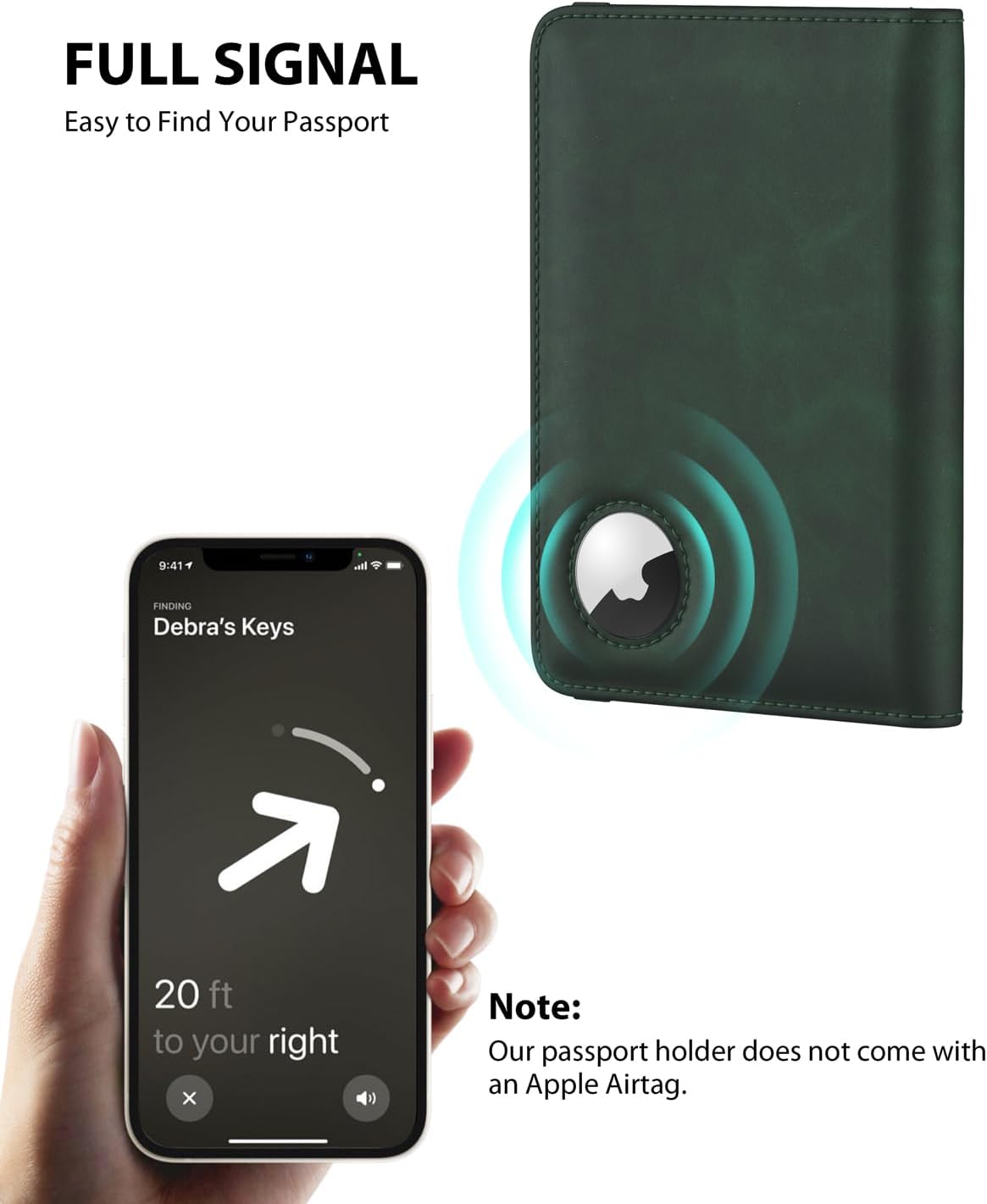 Stouchi Passport Holder with Airtag Slot, Airtag Passport Wallet for Men, Slim Leather Passport Holder Case Family for Travel Anti-Lost, Green