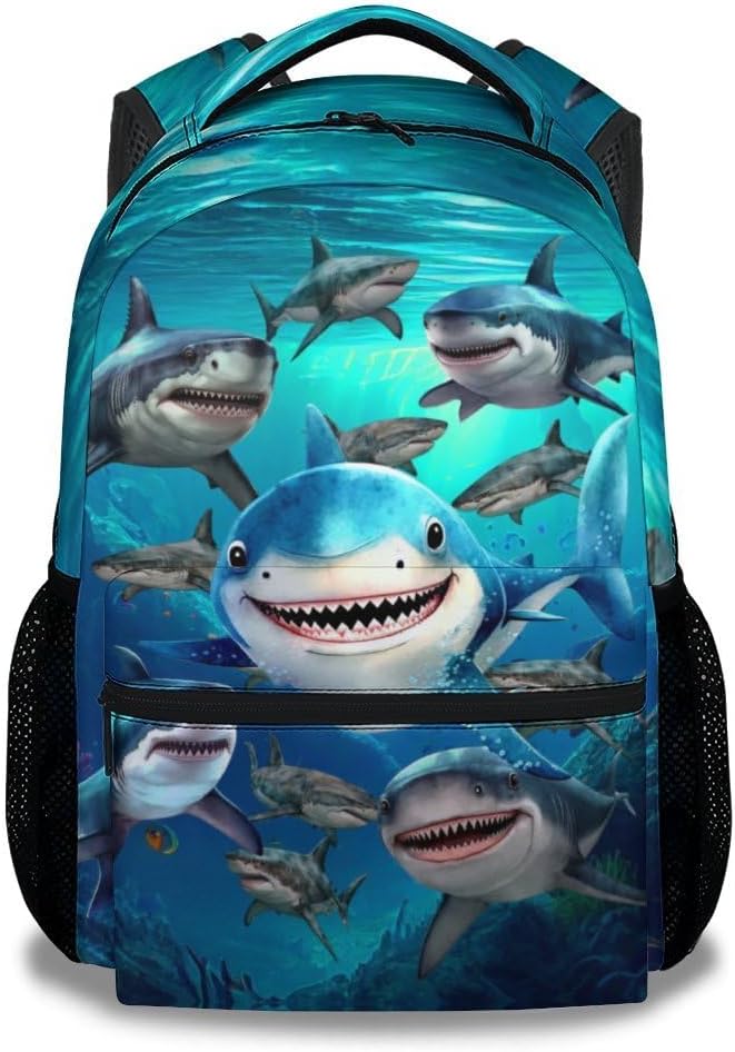 Shark Backpacks for Boys, Large Capacity Backpack for School, Cute Blue Lightweight Bookbag for Kids