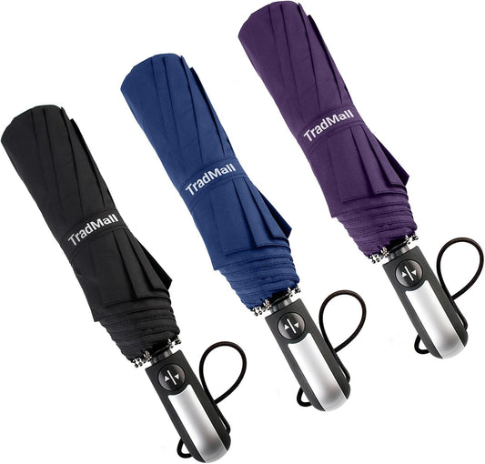 TradMall 3 Pack Travel Umbrella Windproof Portable 46/56 Inches Large Canopy Auto Open & Close