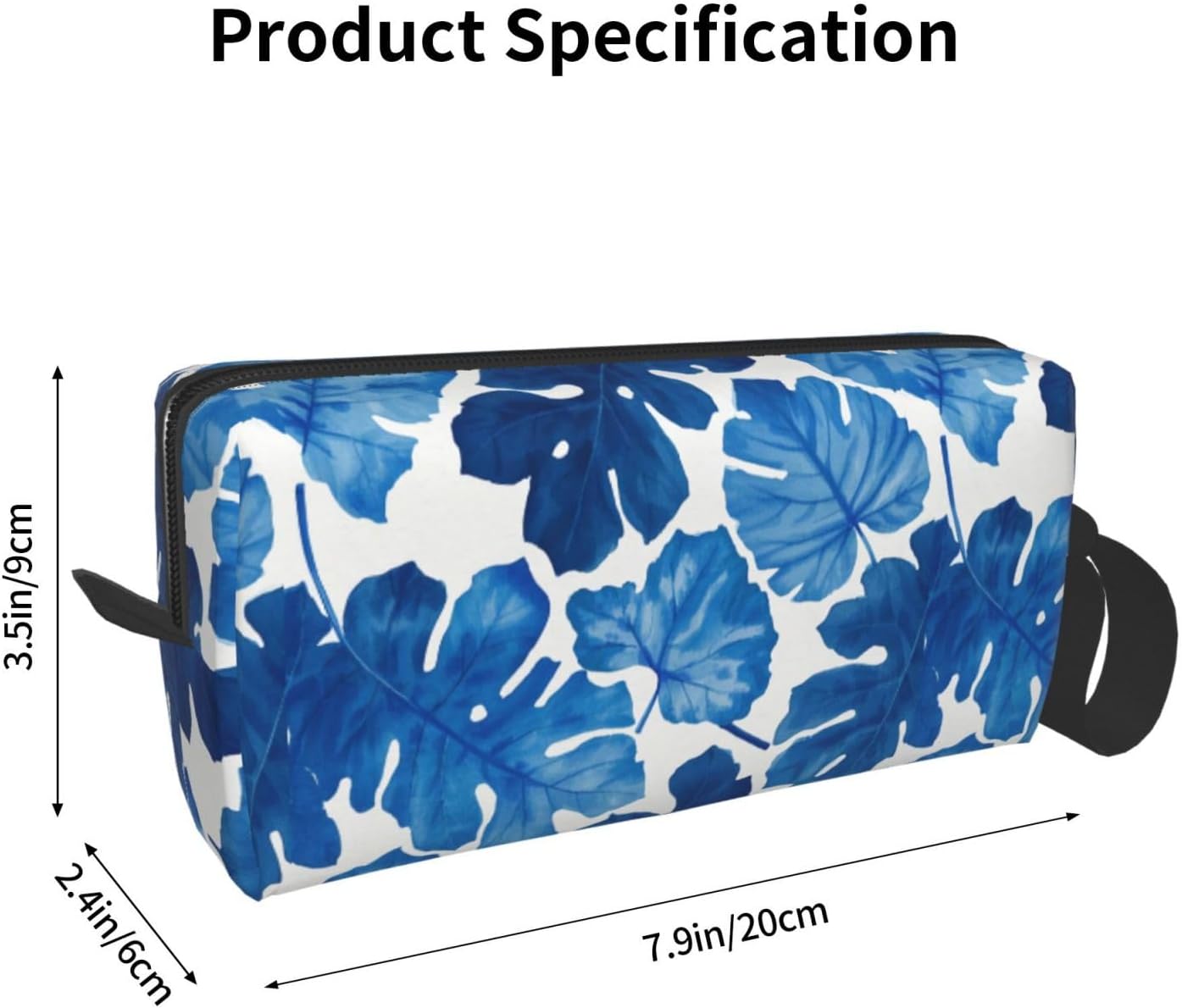 Blue Tropical Leaf Makeup Bag Small Compact Durable Travel Cosmetic Bag Organizer Oxford Fabric Multi-Purpose Storage Perfect for Travel, Gym, Daily Use