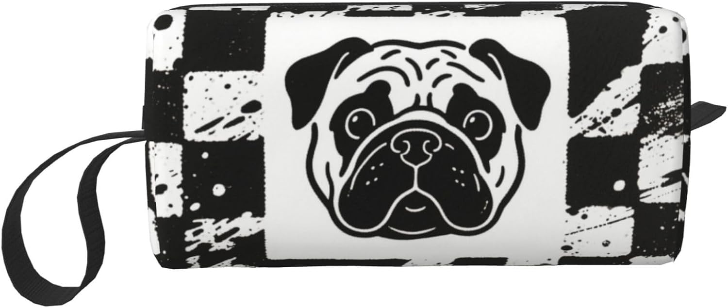 Cute Pug Face Makeup Bag Small Compact & Durable Travel Cosmetic Bag Organizer Oxford Fabric