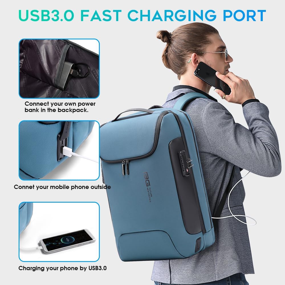 BANGE Anti-Theft Travel Backpack,Waterproof Fashion Work Backpacks,High Tech Backpack with USB3.0