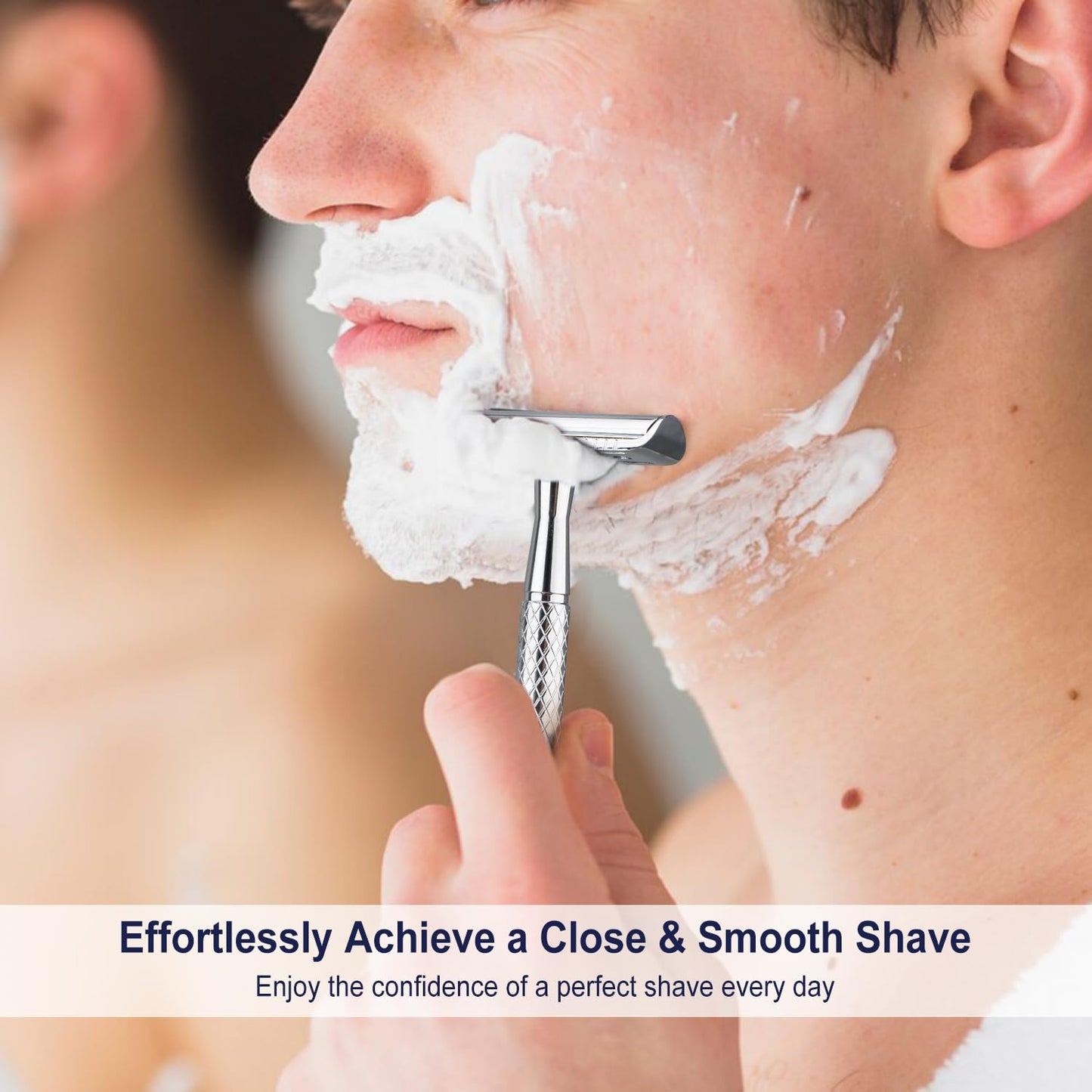 Bright Silver Safety Razor - Single Blade Razors for Men - Reusable Metal Razor, with 5 Stainless Steel Double Edge Blades, Smooth Close Shave, Sustainable, Plastic Free