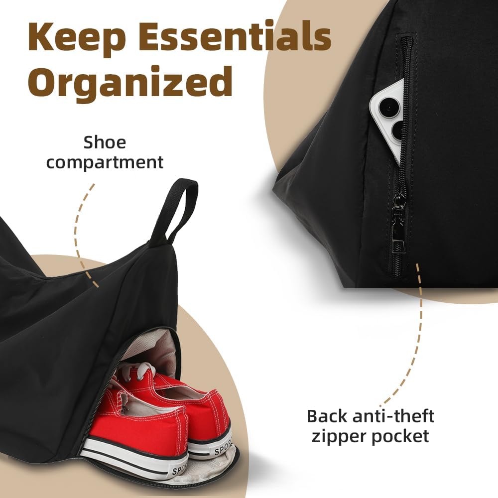 multifunctional convertible backpack, lightweight waterproof nylon shoulder bag, with shoe compartment,casual daypack work travel gym,black