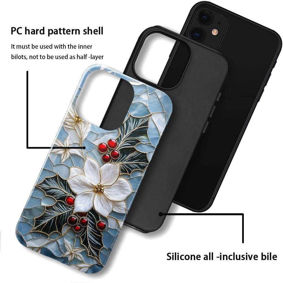 Case for iPhone 11 - Slim Fit Anti-Scratch Phone Case for Girl Women - Christmas Holly Elegant Winter Floral (Glossy)