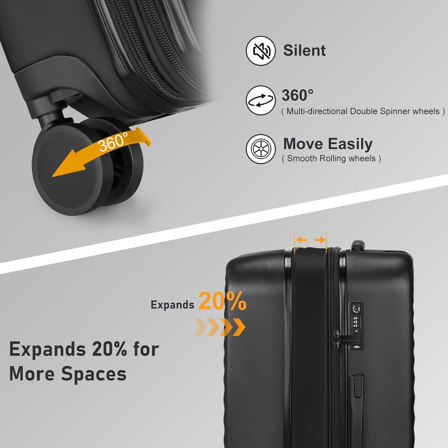 Itslife Luggage Sets 4 Piece Luggage Suitcases with Wheels, ABS shell with TSA Lock Spinner Wheels Carry On Luggage Set (20/24/28 inch, Black)