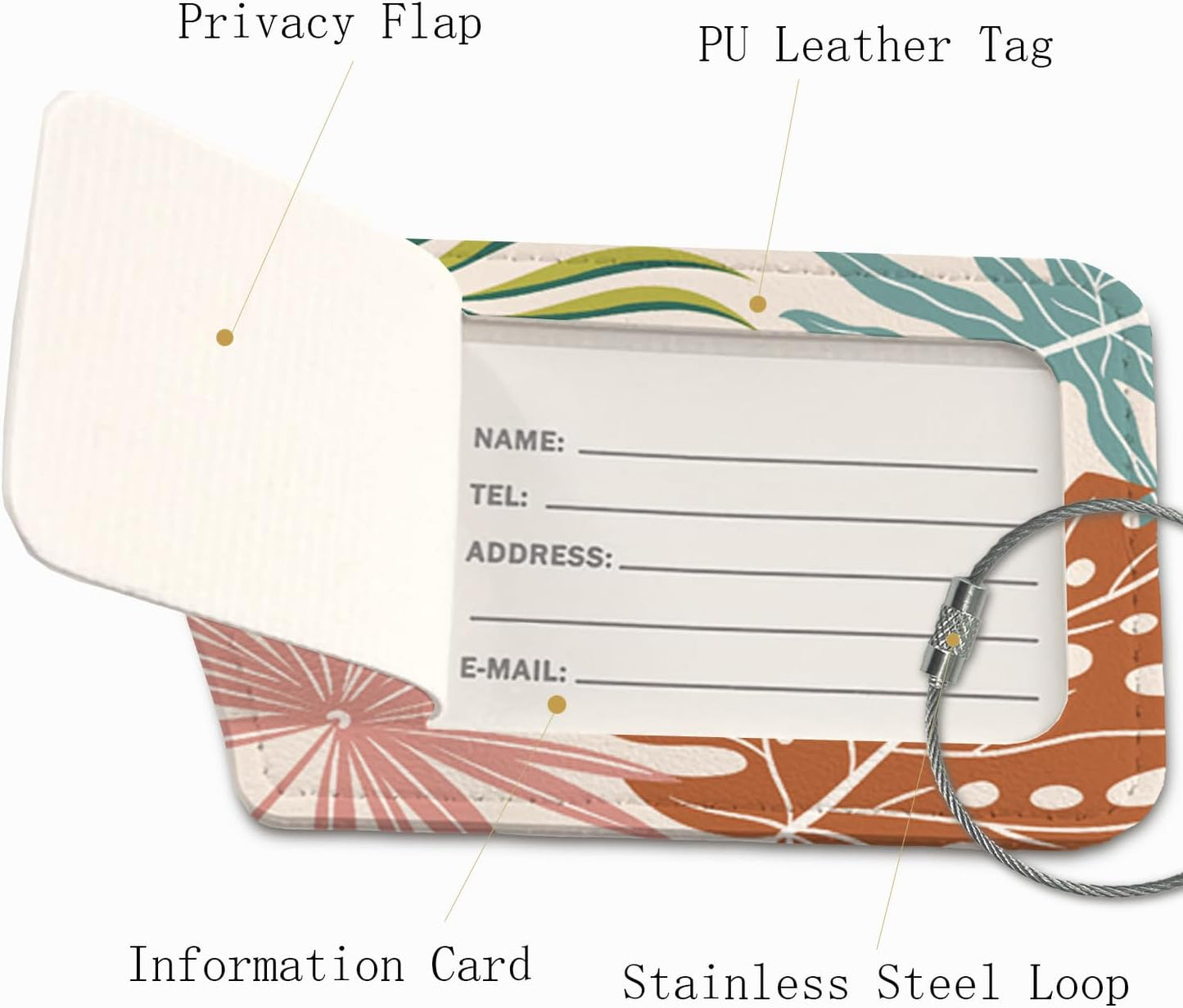 Boho Flower Luggage Tags for Suitcases,Leaf 2 Pack Travel Suitcase Tags,Traveling Accessories,Baggage Tag Label with Steel Loop,Boho Lover Gifts