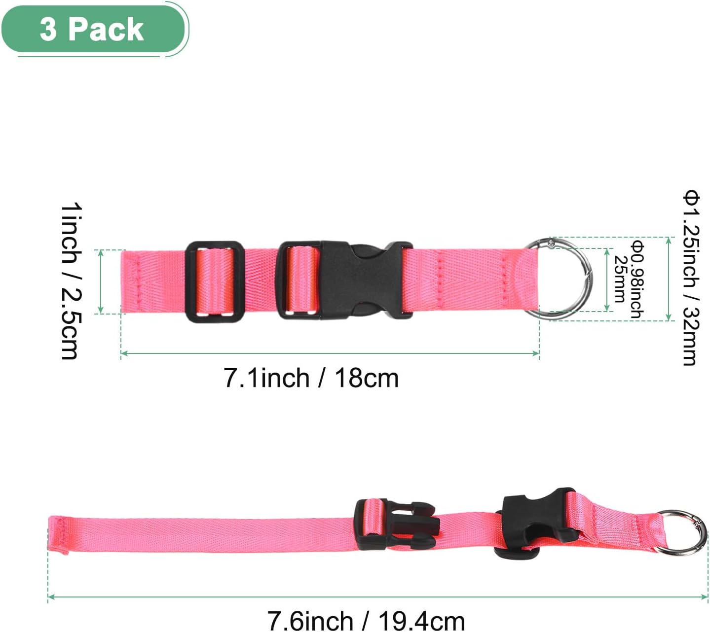 3-Pack Add A Bag Luggage Strap, Adjustable Suitcase Belt for Connecting Handbag/Backpack/Jacket, Luggage Connector [Bright Pink]