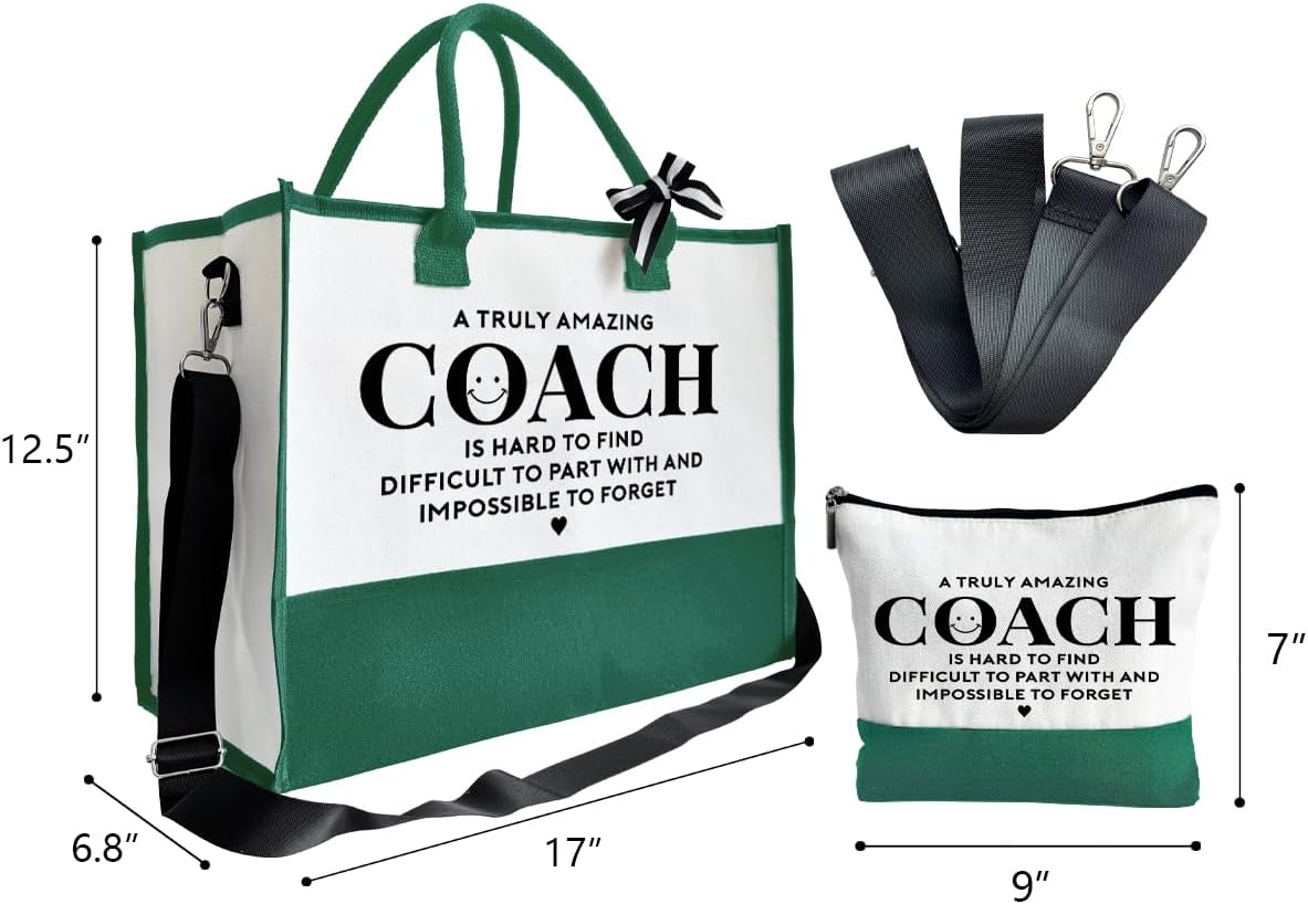 Amazing Coach Tote Bag, Women's Canvas Handbags, Shoulder Beach Bag, Thank You Gift for Female Coach, Gifts for Female Coaches, Canvas Tote Bag With Zipper, Makeup Bag B1