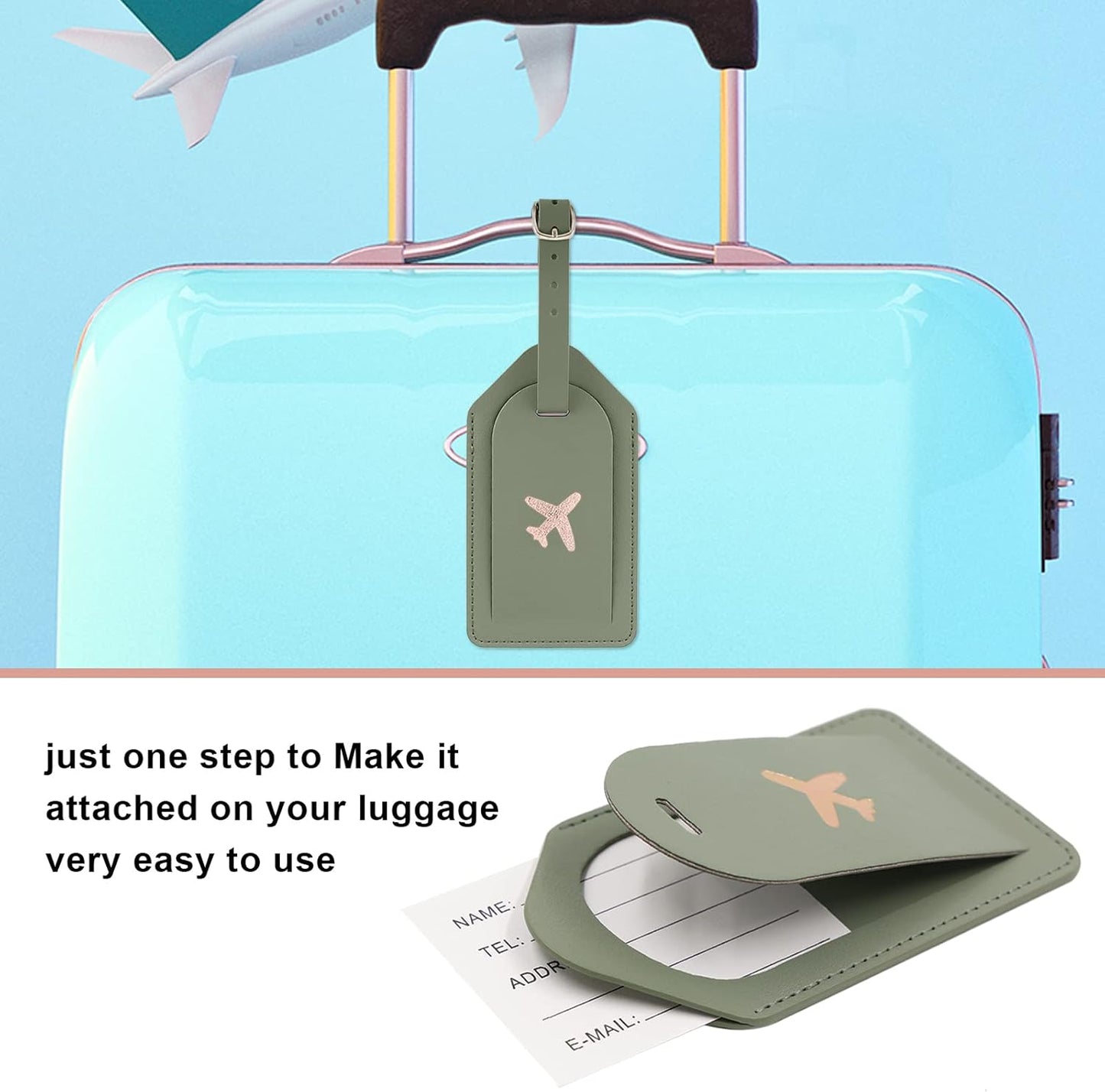 Real Leather Wallet RFID Passport Holder with Suitcase Tag Set Card Slots (Green)