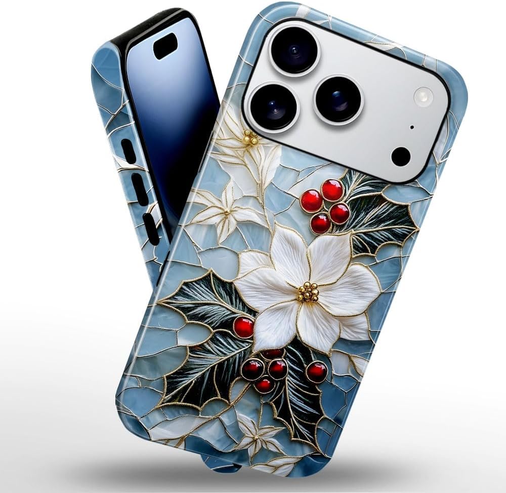 Case for iPhone 17 Pro - Slim Fit Anti-Scratch Phone Case for Girl Women - Christmas Holly Elegant Winter Floral (Glossy)
