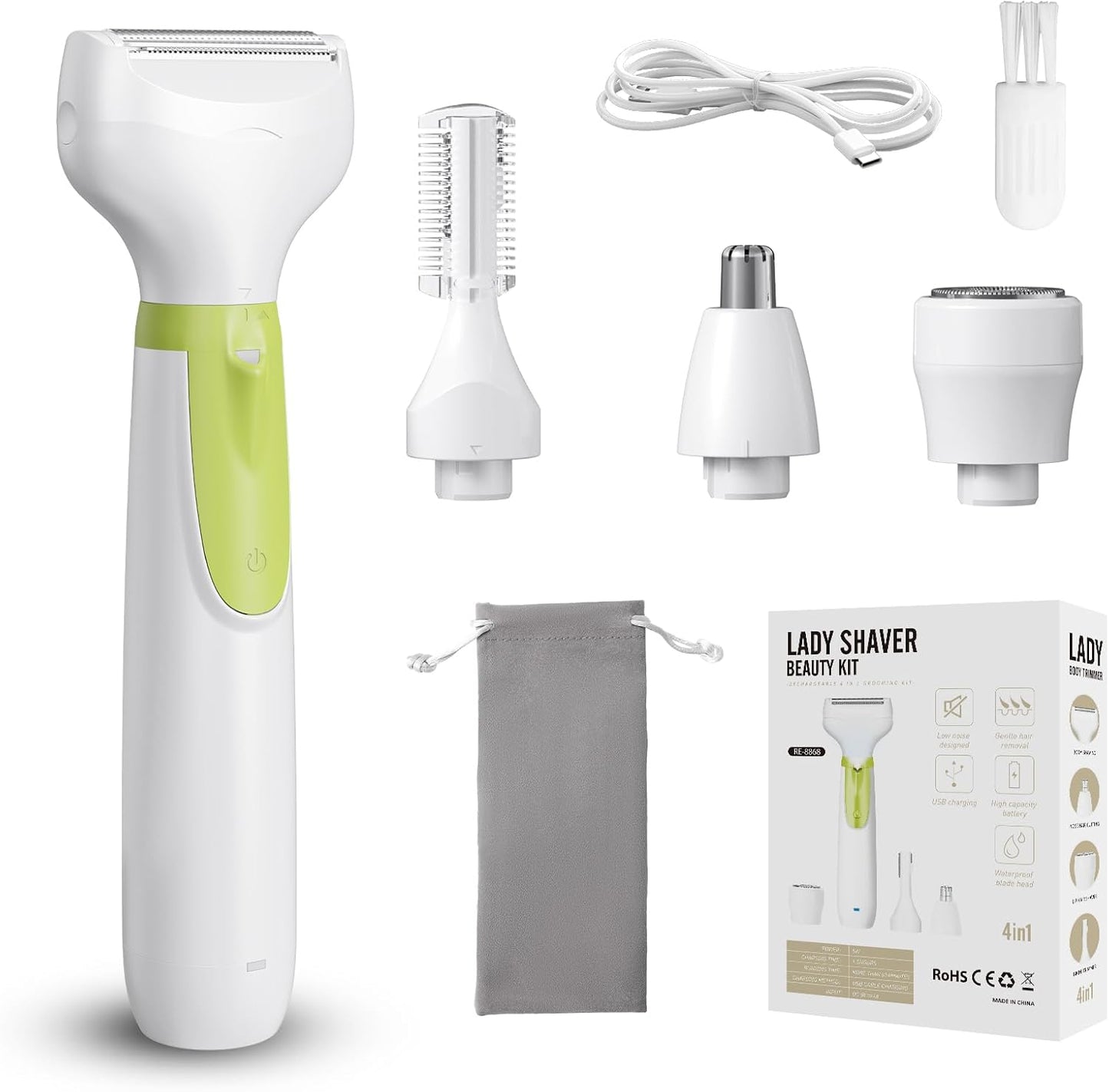 Electric Razors for Women, 4-in-1 Painless Shaver for Face, Bikini, Body & Underarms, Waterproof Cordless Foil Shaver for Wet/Dry Use with LED Light, USB Charging, Travel Bag