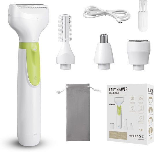 Electric Razors for Women, 4-in-1 Painless Shaver for Face, Bikini, Body & Underarms, Waterproof Cordless Foil Shaver for Wet/Dry Use with LED Light, USB Charging, Travel Bag