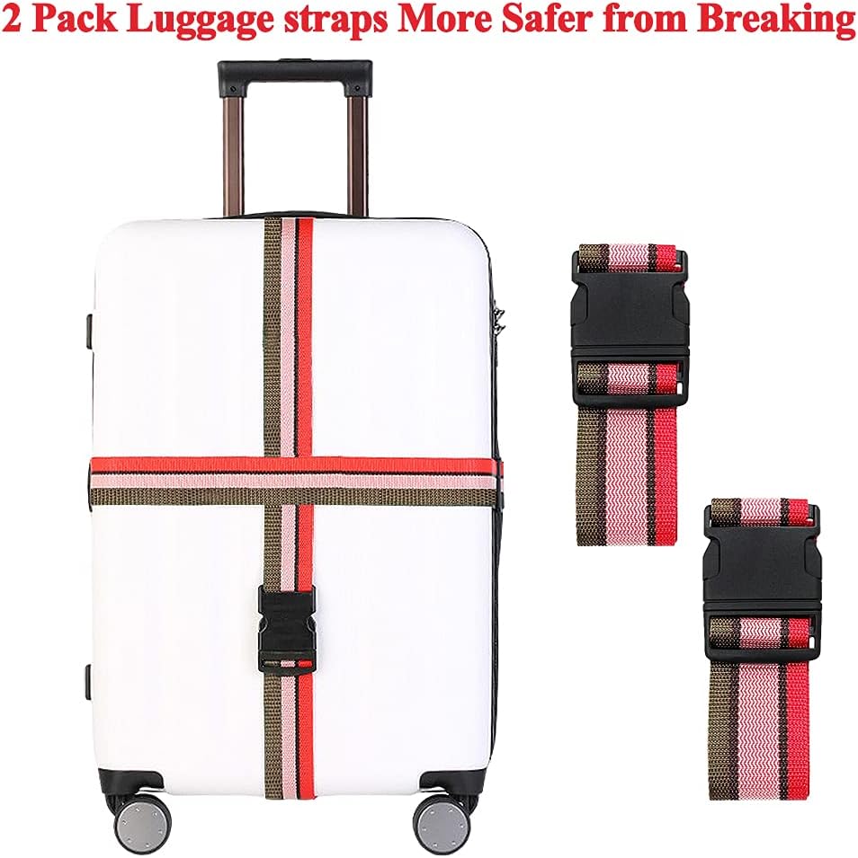 2 Pack Luggage Straps, Bright Colors Adjustable Suitcase Belts with Quick Release Buckle (GreyPink)