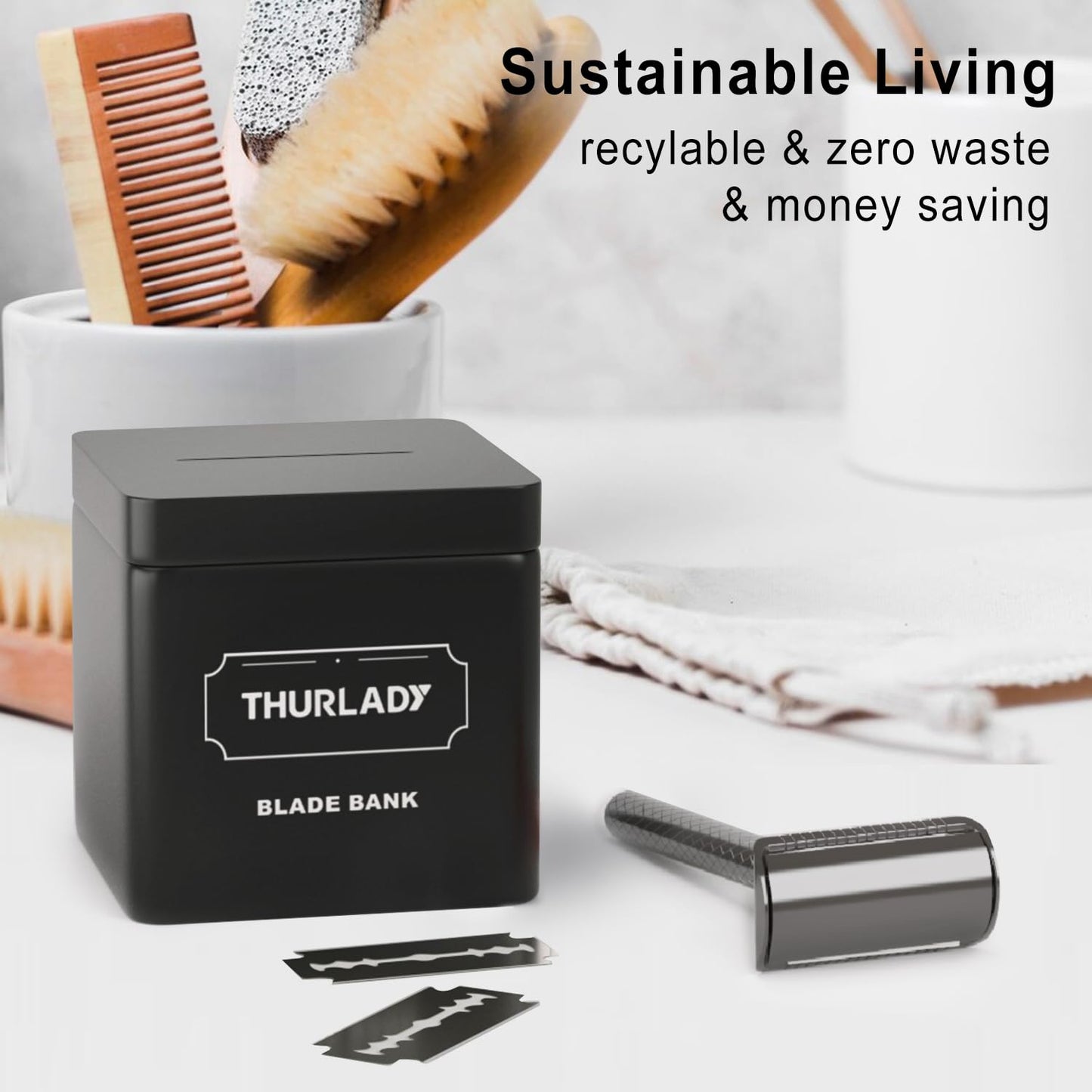 Gun Black Safety Razor - Single Blade Razors for Men - Reusable Metal Razor, with 5 Stainless Steel Double Edge Blades, Smooth Close Shave, Sustainable, Plastic Free
