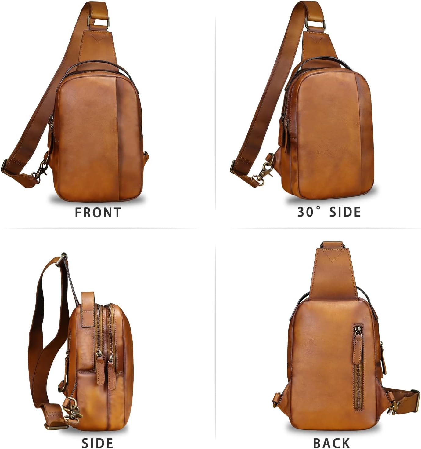 Genuine Leather Sling Bag Crossbody Purse Retro Handmade Hiking Daypack Motorcycle Shoulder Backpack Vintage Chest Bags (Brown)